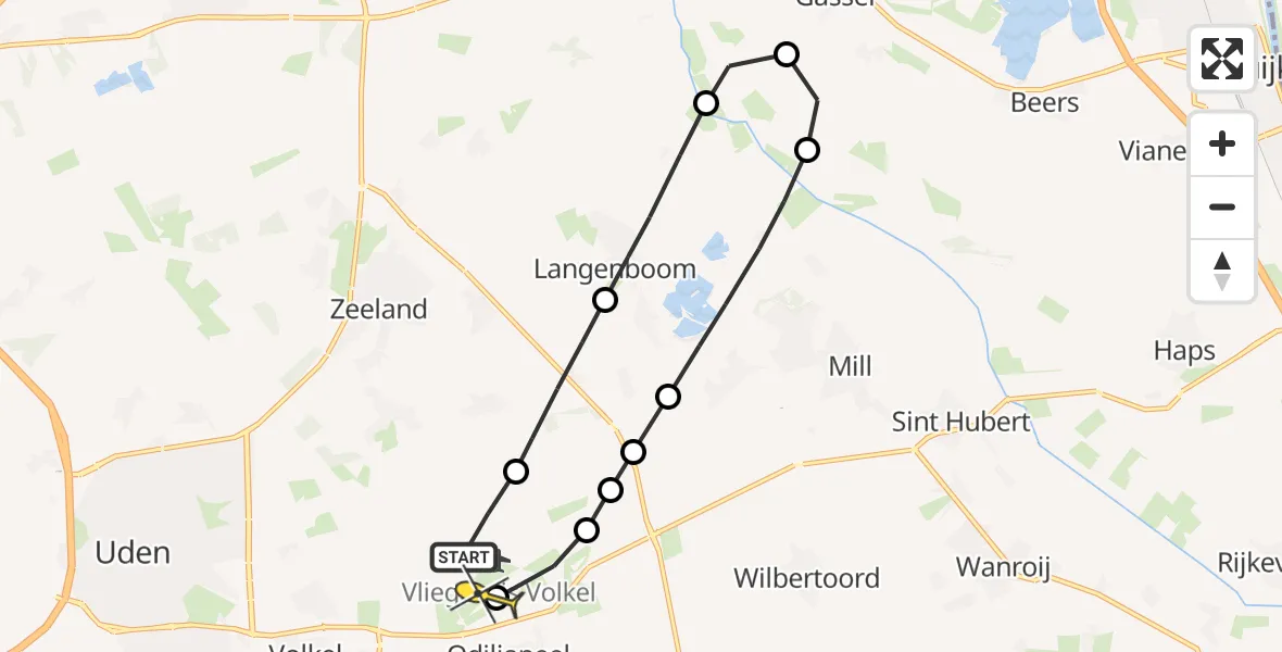 Routekaart van de vlucht: Lifeliner 3 naar Vliegbasis Volkel, Millsebaan