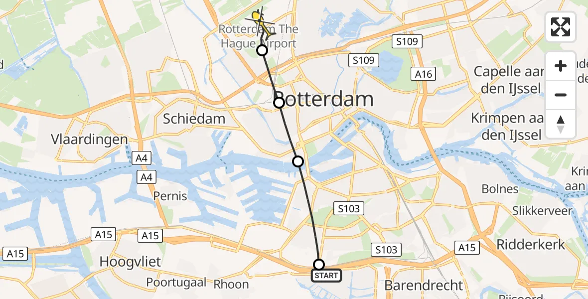 Routekaart van de vlucht: Lifeliner 2 naar Rotterdam The Hague Airport, Wagenbergstraat