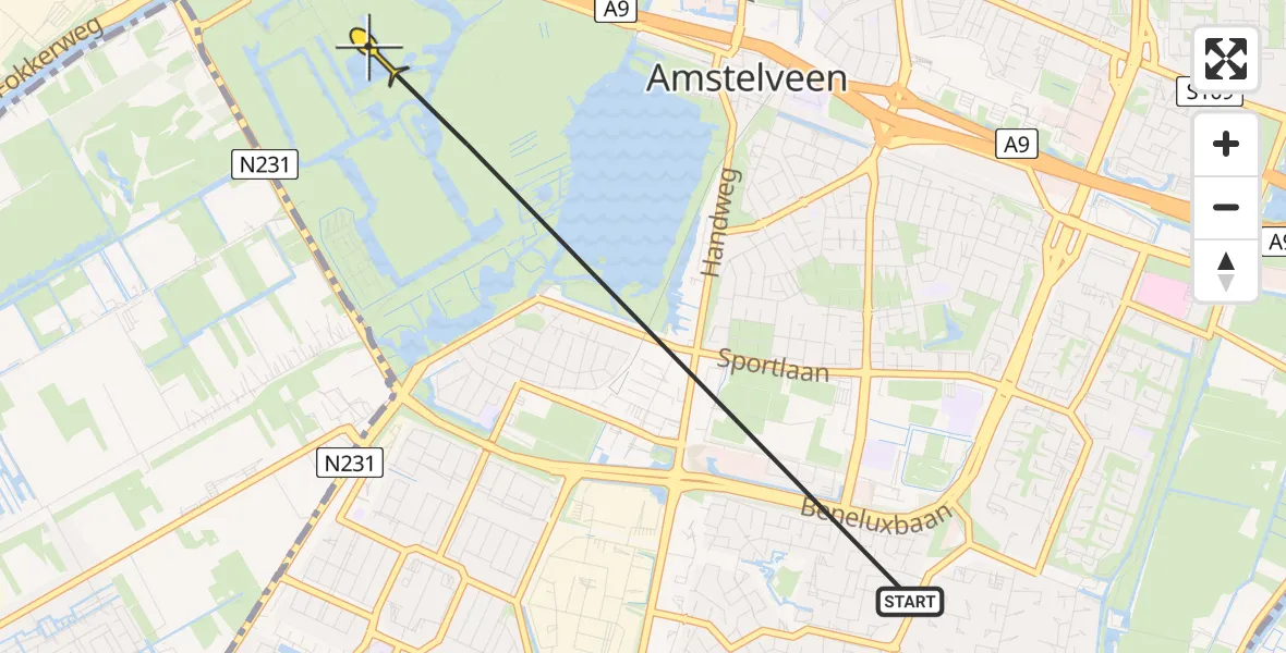 Routekaart van de vlucht: Politieheli naar Amstelveen, Noorddammerlaan