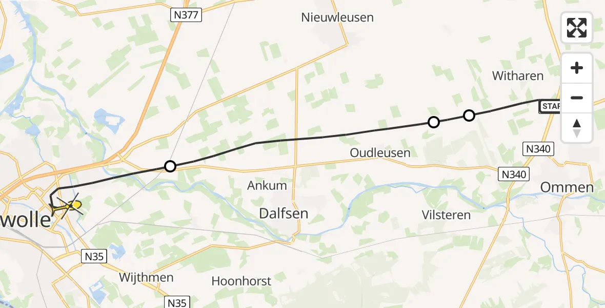 Routekaart van de vlucht: Lifeliner 4 naar Zwolle, Balkerweg