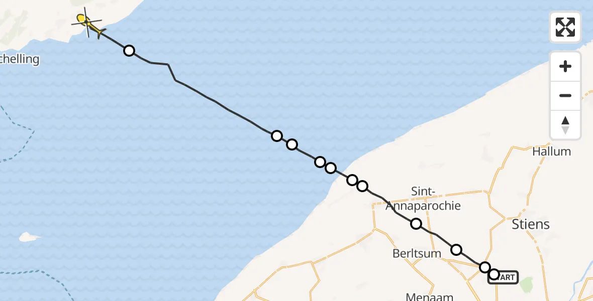 Routekaart van de vlucht: Ambulanceheli naar Formerum, Dyksterhuzen