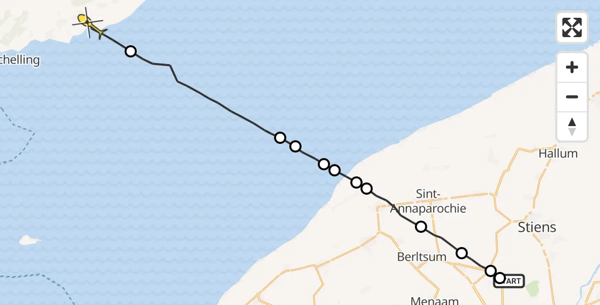 Routekaart van de vlucht: Ambulancehelikopter naar Formerum, Dyksterhuzen