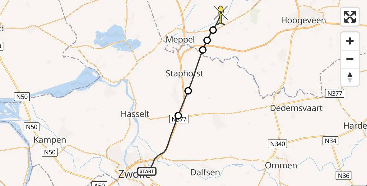Routekaart van de vlucht: Lifeliner 4 naar Ruinerwold, Campherbeeklaan