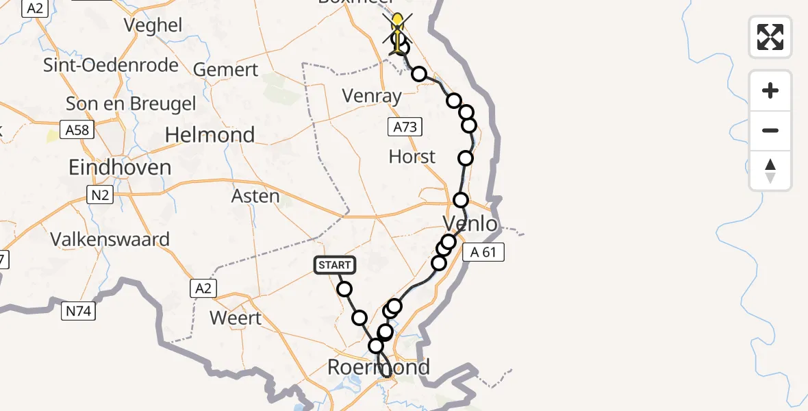 Routekaart van de vlucht: Politieheli naar Bergen, Heide