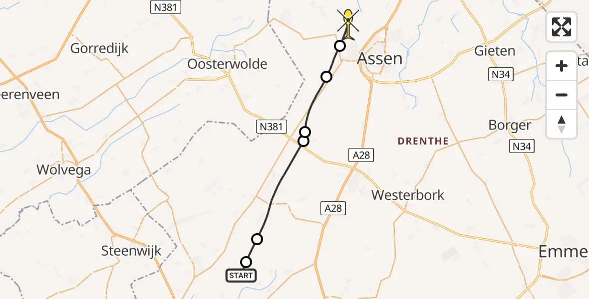 Routekaart van de vlucht: Lifeliner 4 naar Zeijerveld, Om de Kamp