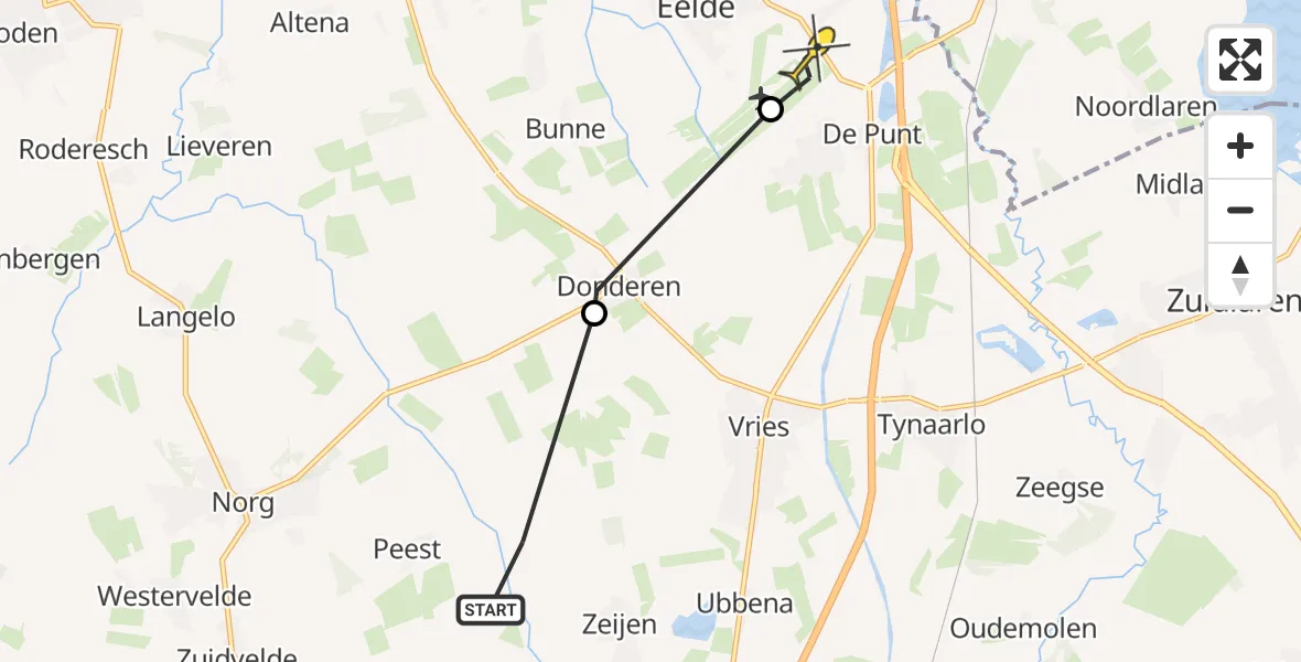 Routekaart van de vlucht: Lifeliner 4 naar Groningen Airport Eelde, Peesterweg