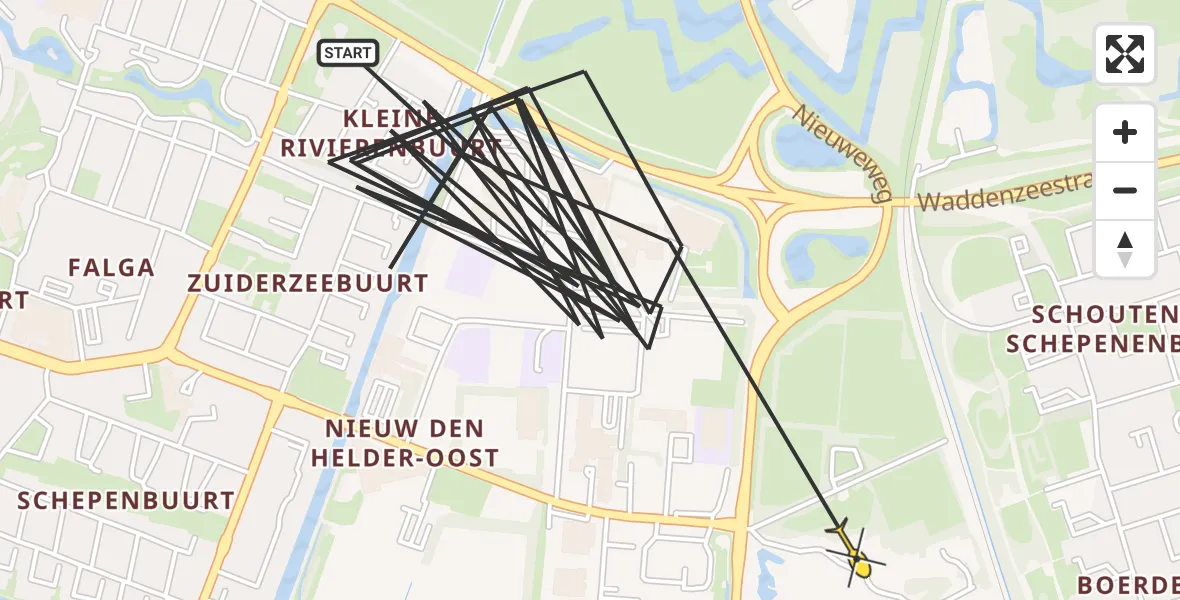 Routekaart van de vlucht: Politieheli naar Den Helder, Waddenzeestraat