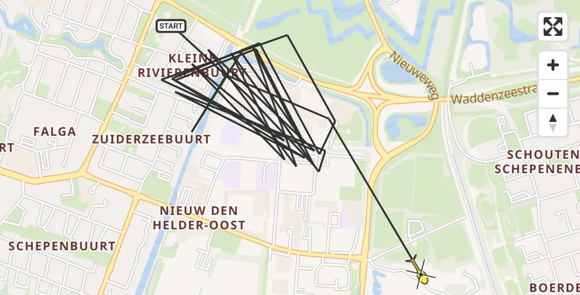 Routekaart van de vlucht: Politiehelikopter naar Den Helder, Waddenzeestraat
