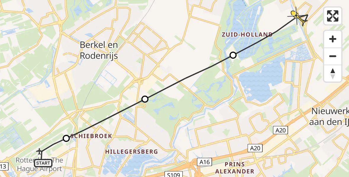 Routekaart van de vlucht: Lifeliner 2 naar Zevenhuizen, Bovendijk