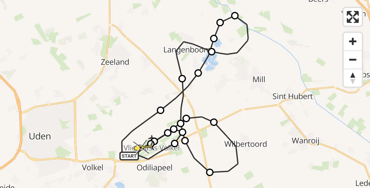 Routekaart van de vlucht: Lifeliner 3 naar Vliegbasis Volkel, Zeelandsedijk