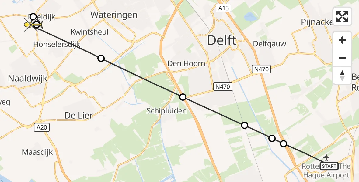 Routekaart van de vlucht: Lifeliner 2 naar Honselersdijk, Nieuweweg