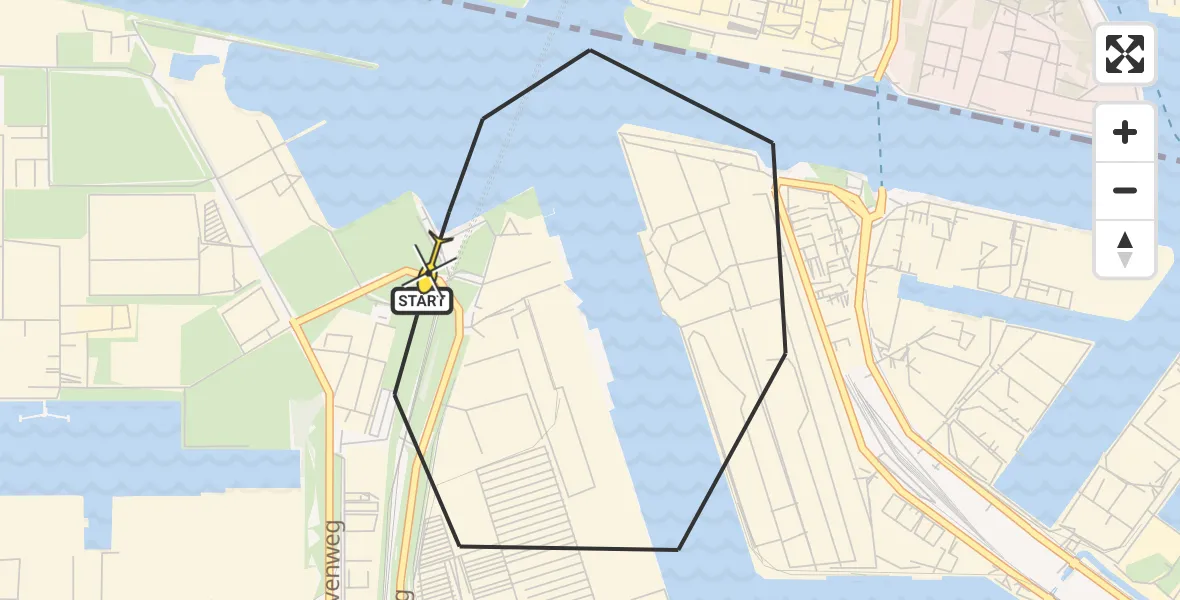 Routekaart van de vlucht: Lifeliner 1 naar Amsterdam Heliport, Westhaven