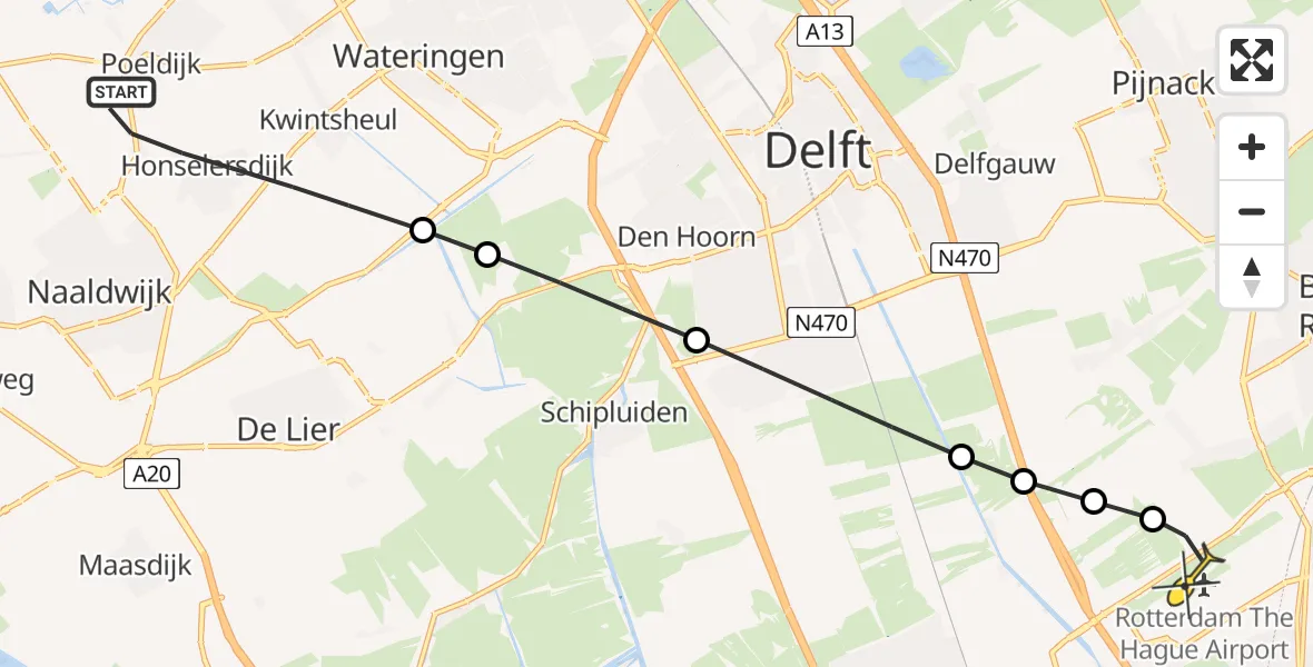 Routekaart van de vlucht: Lifeliner 2 naar Rotterdam The Hague Airport, Tjalk