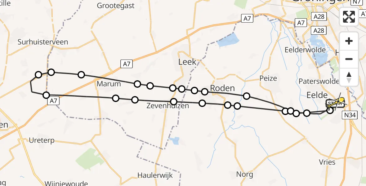 Routekaart van de vlucht: Lifeliner 4 naar Groningen Airport Eelde, Veldkampweg