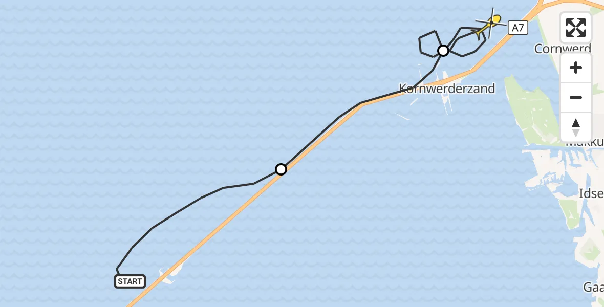 Routekaart van de vlucht: Kustwachthelikopter naar Harlingen, Afsluitdijk