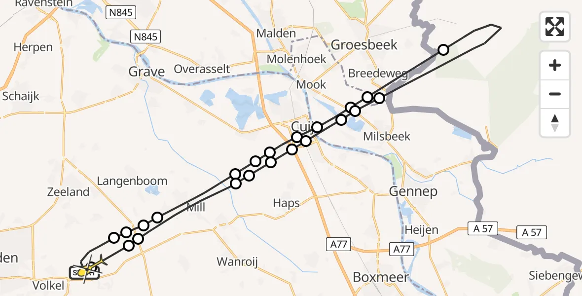 Routekaart van de vlucht: Lifeliner 3 naar Vliegbasis Volkel, Zeelandsedijk