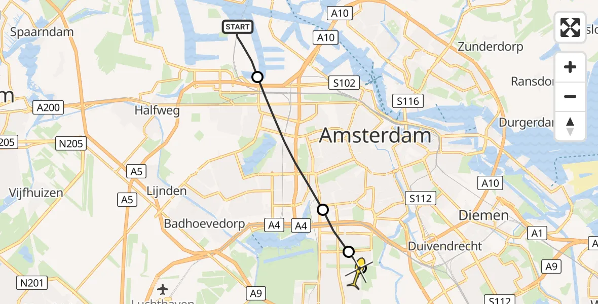 Routekaart van de vlucht: Lifeliner 1 naar Amstelveen, Sardiniëweg