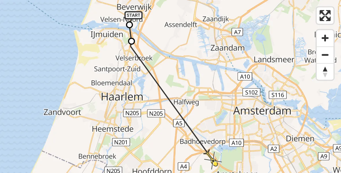 Routekaart van de vlucht: Politiehelikopter naar Schiphol, Wijkermeerweg