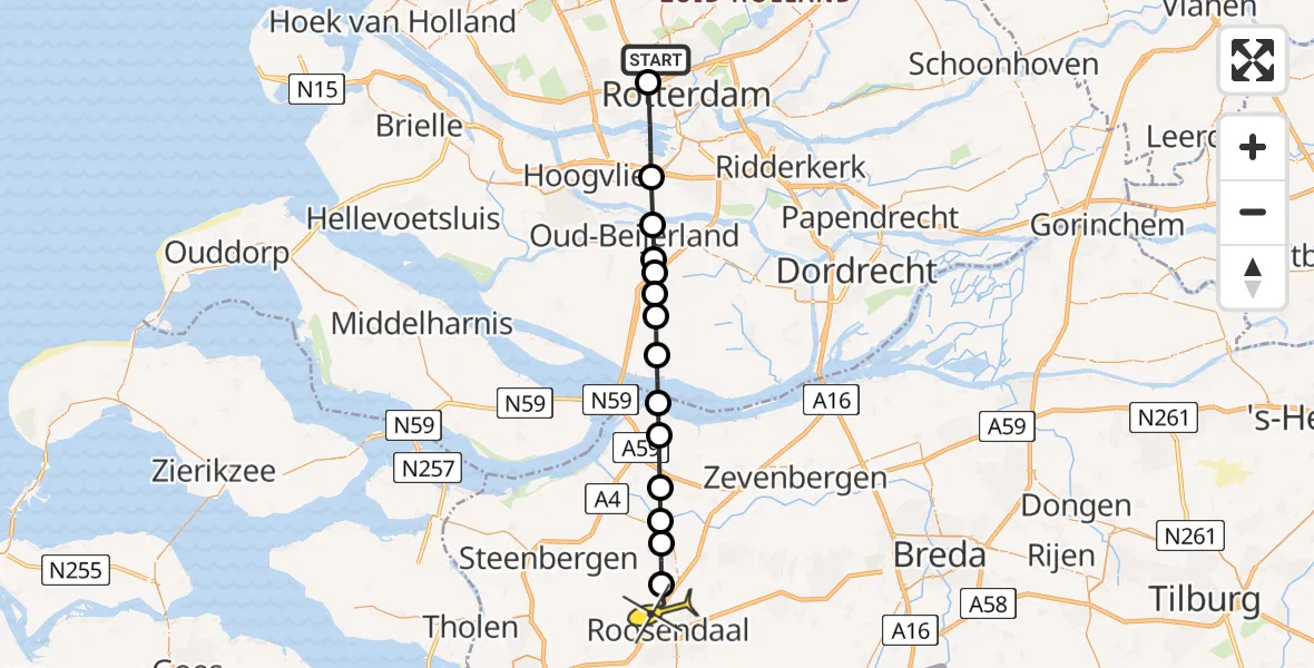 Routekaart van de vlucht: Lifeliner 2 naar Roosendaal, Landzichtstraat