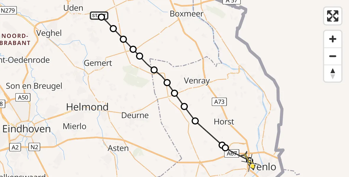 Routekaart van de vlucht: Lifeliner 3 naar Venlo, Boscomplex Odiliapeel