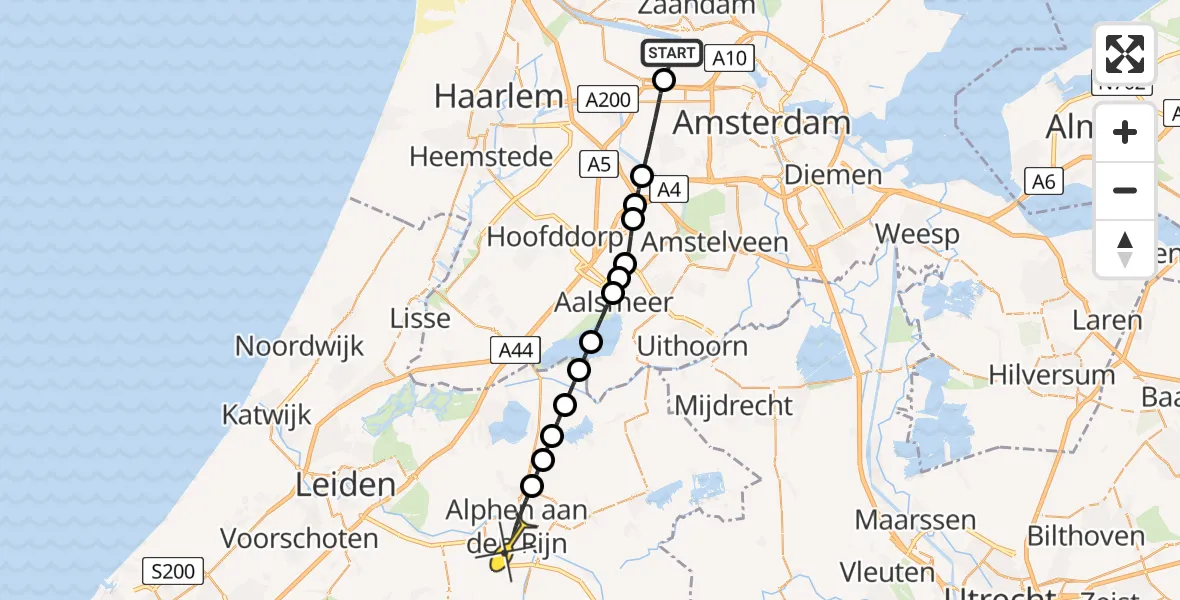 Routekaart van de vlucht: Lifeliner 1 naar Alphen aan den Rijn, Nieuw-Zeelandweg