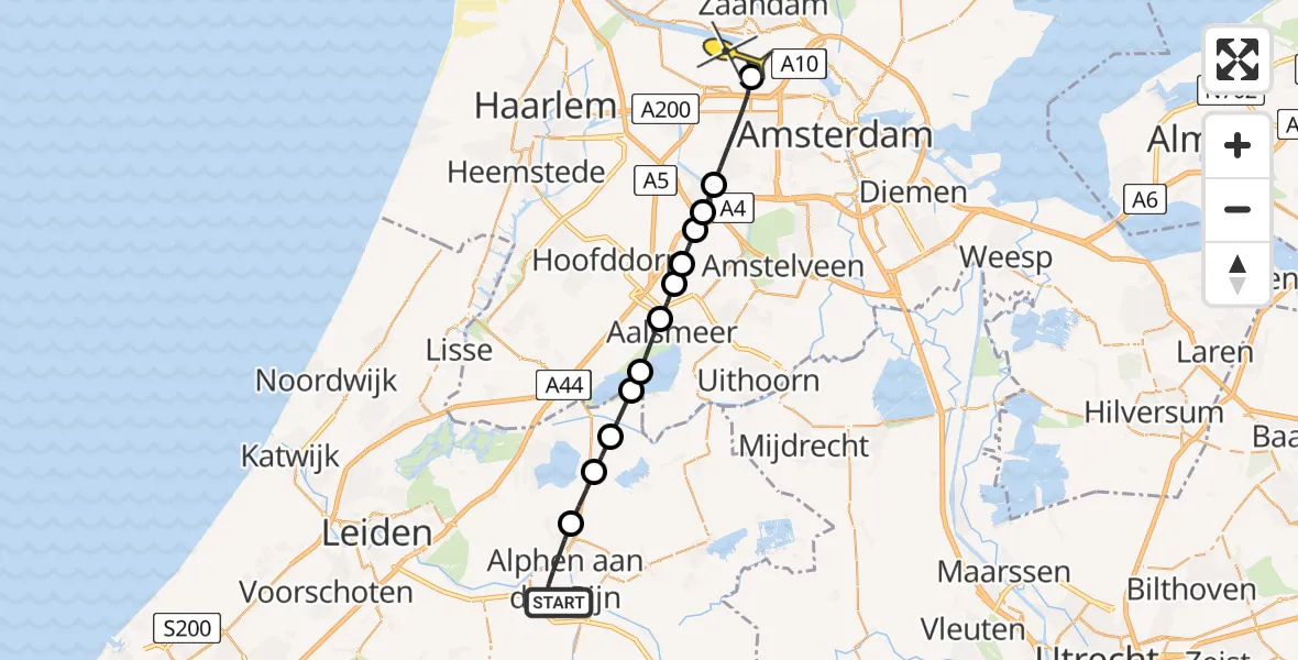 Routekaart van de vlucht: Lifeliner 1 naar Amsterdam Heliport, A. Einsteinweg