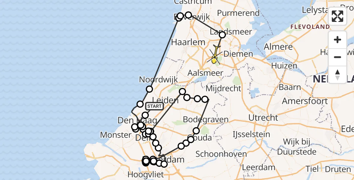 Routekaart van de vlucht: Politieheli naar Amsterdam, Raaphorst