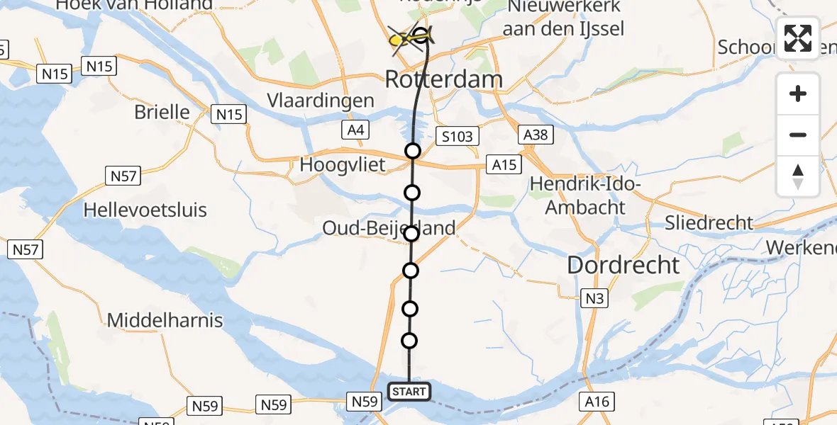 Routekaart van de vlucht: Lifeliner 2 naar Rotterdam The Hague Airport, Schuringsedijk