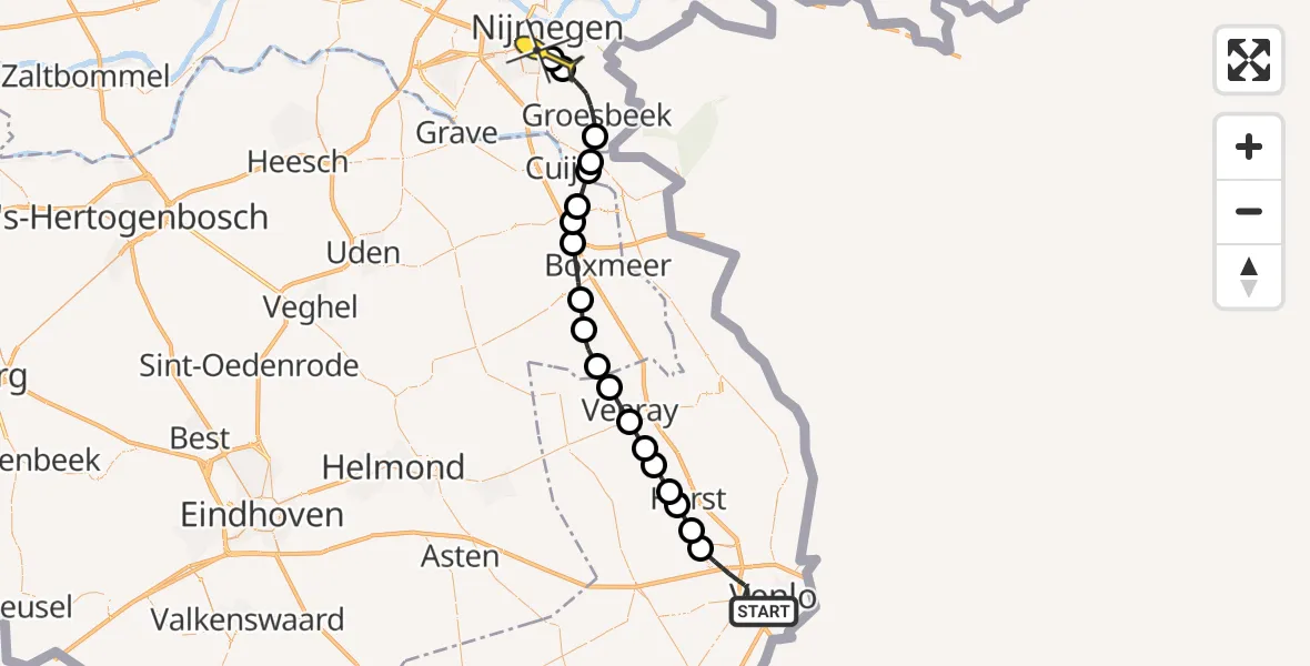 Routekaart van de vlucht: Lifeliner 3 naar Radboud Universitair Medisch Centrum, Willem de Zwijgerstraat