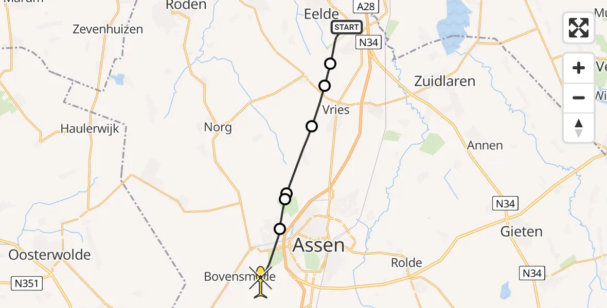 Routekaart van de vlucht: Lifeliner 4 naar Assen, Homsteeg