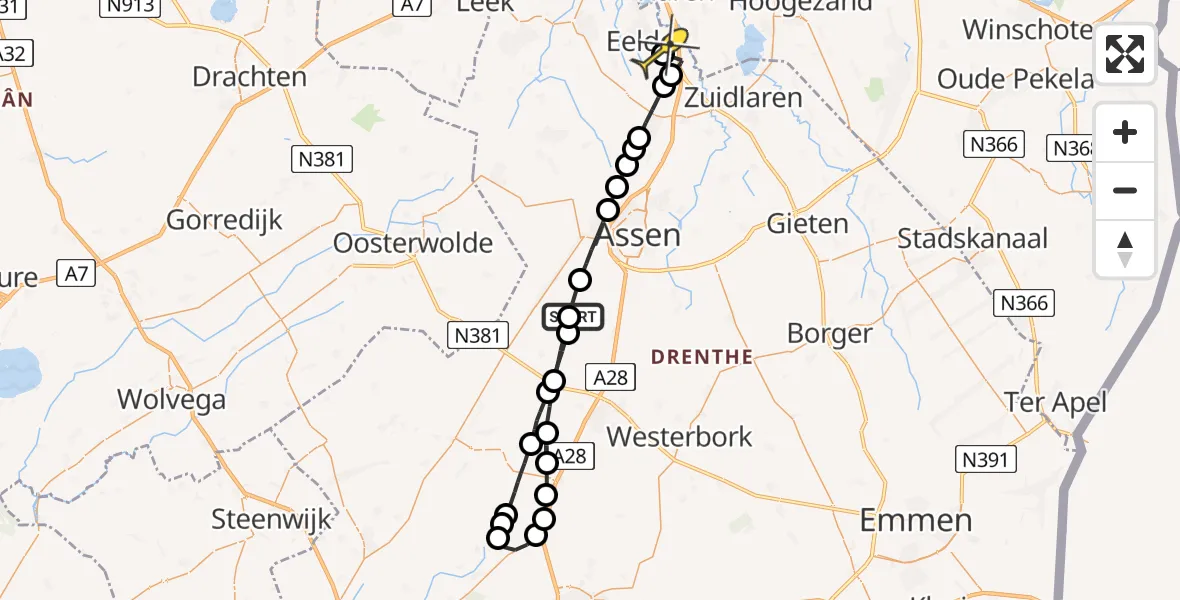 Routekaart van de vlucht: Lifeliner 4 naar Groningen Airport Eelde, Halerweg