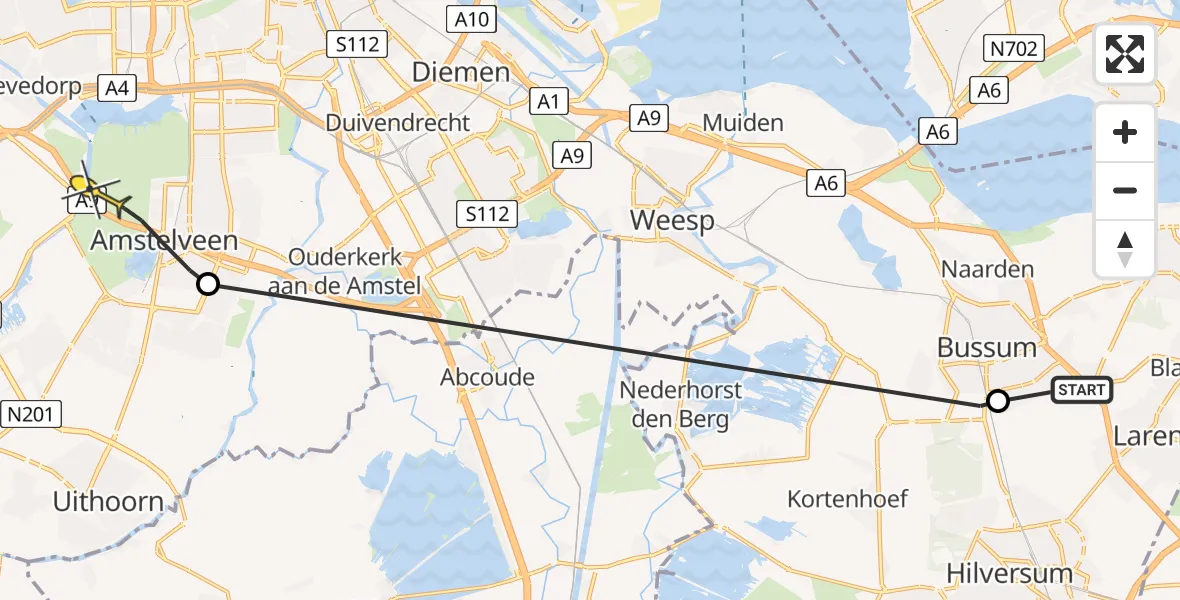 Routekaart van de vlucht: Politiehelikopter naar Amstelveen, Lange Heul
