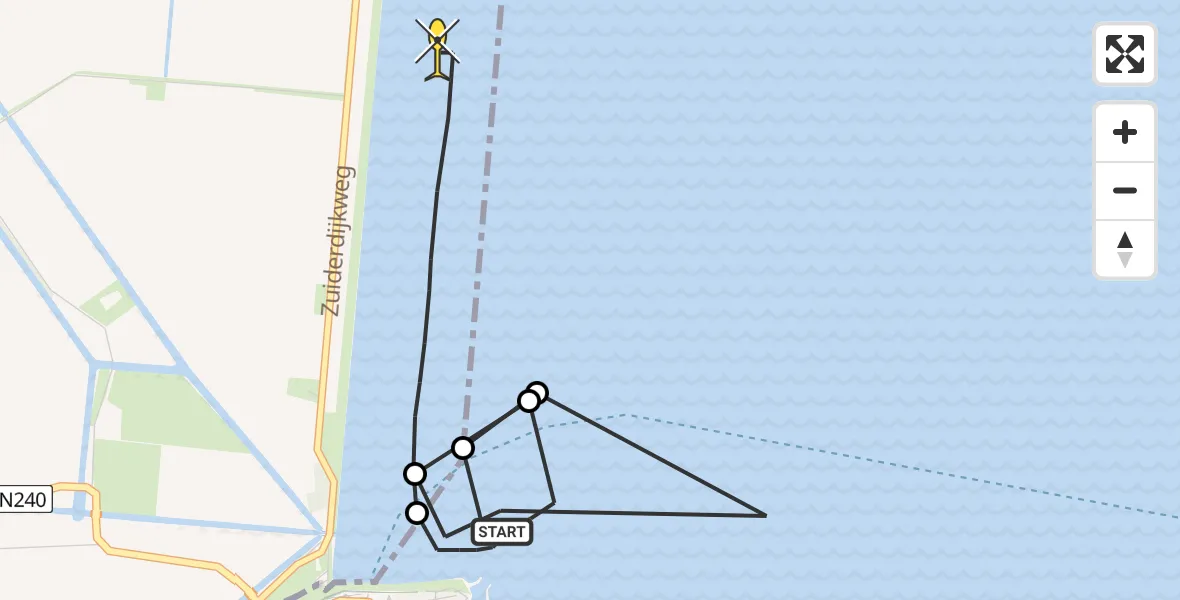 Routekaart van de vlucht: Kustwachthelikopter naar Wieringerwerf, Zuiderdijkweg