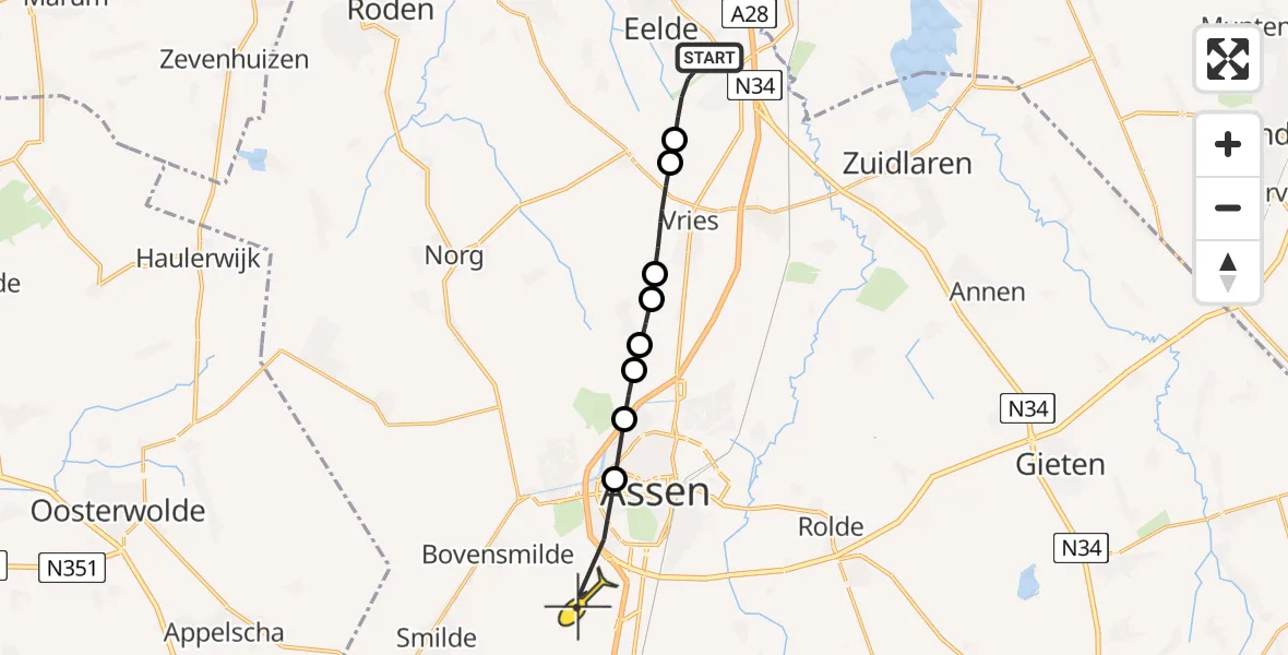 Routekaart van de vlucht: Lifeliner 4 naar Assen, Moespot