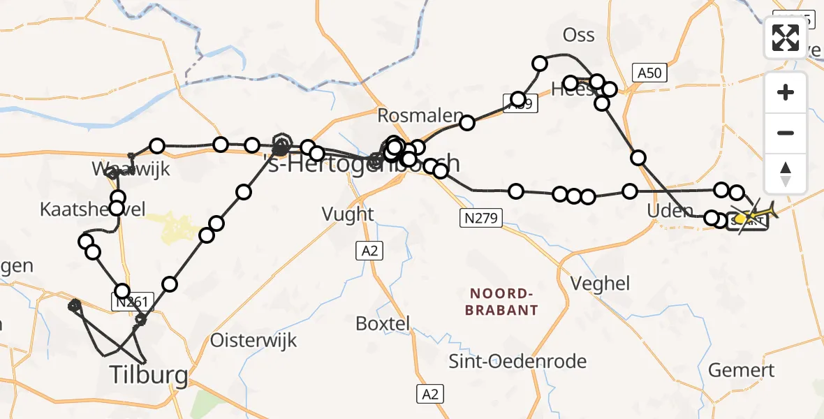 Routekaart van de vlucht: Politieheli naar Vliegbasis Volkel, Venstraat