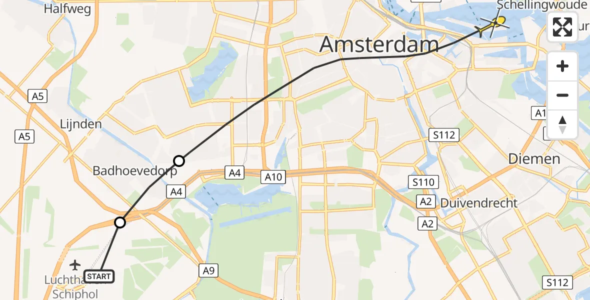 Routekaart van de vlucht: Politiehelikopter naar Amsterdam, Knooppunt Badhoevedorp