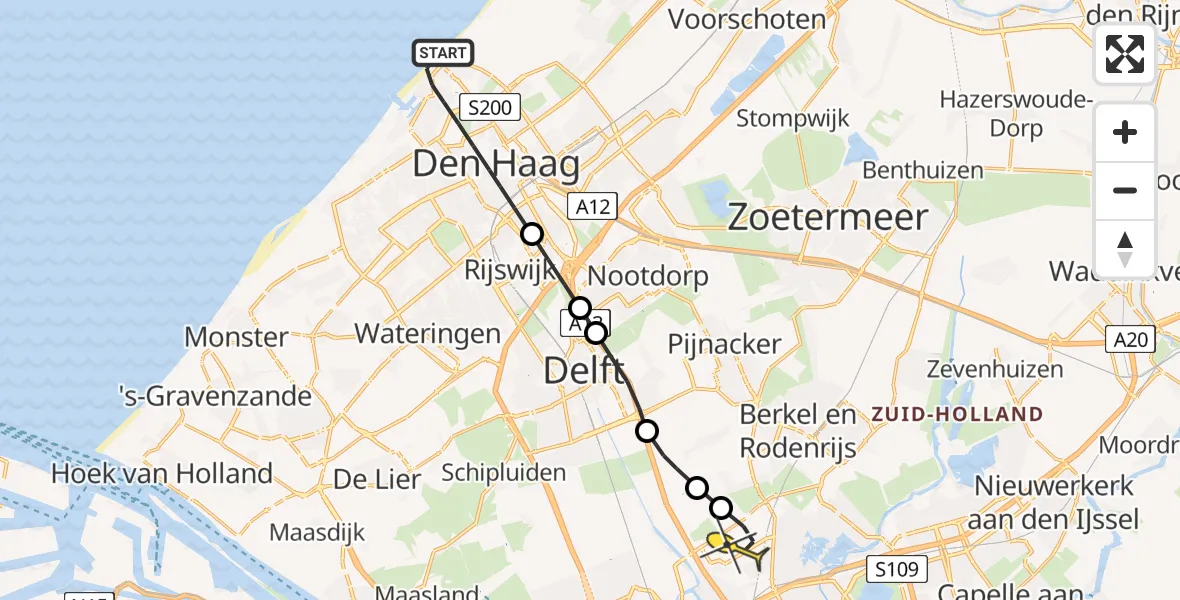 Routekaart van de vlucht: Lifeliner 2 naar Rotterdam The Hague Airport, Jurriaan Kokstraat