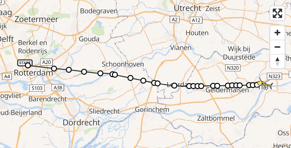 Routekaart van de vlucht: Lifeliner 2 naar Tiel, Van der Duijn van Maasdamweg