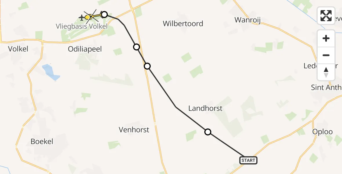 Routekaart van de vlucht: Lifeliner 3 naar Vliegbasis Volkel, Eerste Stichting