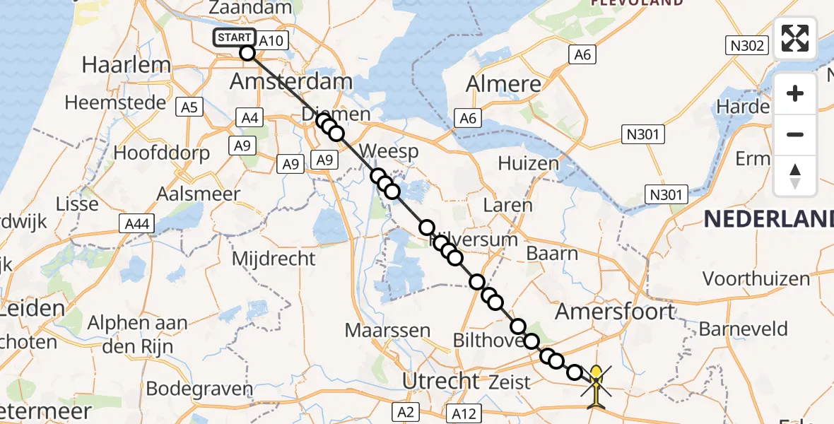 Routekaart van de vlucht: Lifeliner 1 naar Woudenberg, Bosporushaven