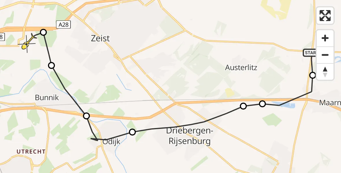 Routekaart van de vlucht: Lifeliner 1 naar Universitair Medisch Centrum Utrecht, Amersfoortseweg