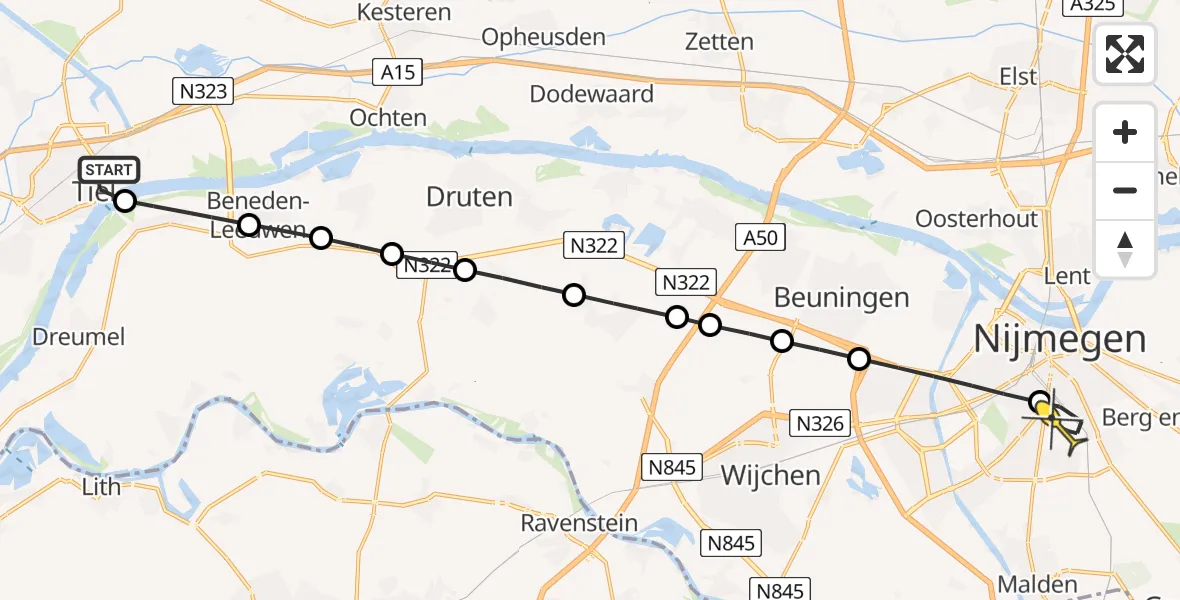 Routekaart van de vlucht: Lifeliner 2 naar Radboud Universitair Medisch Centrum, Veerweg