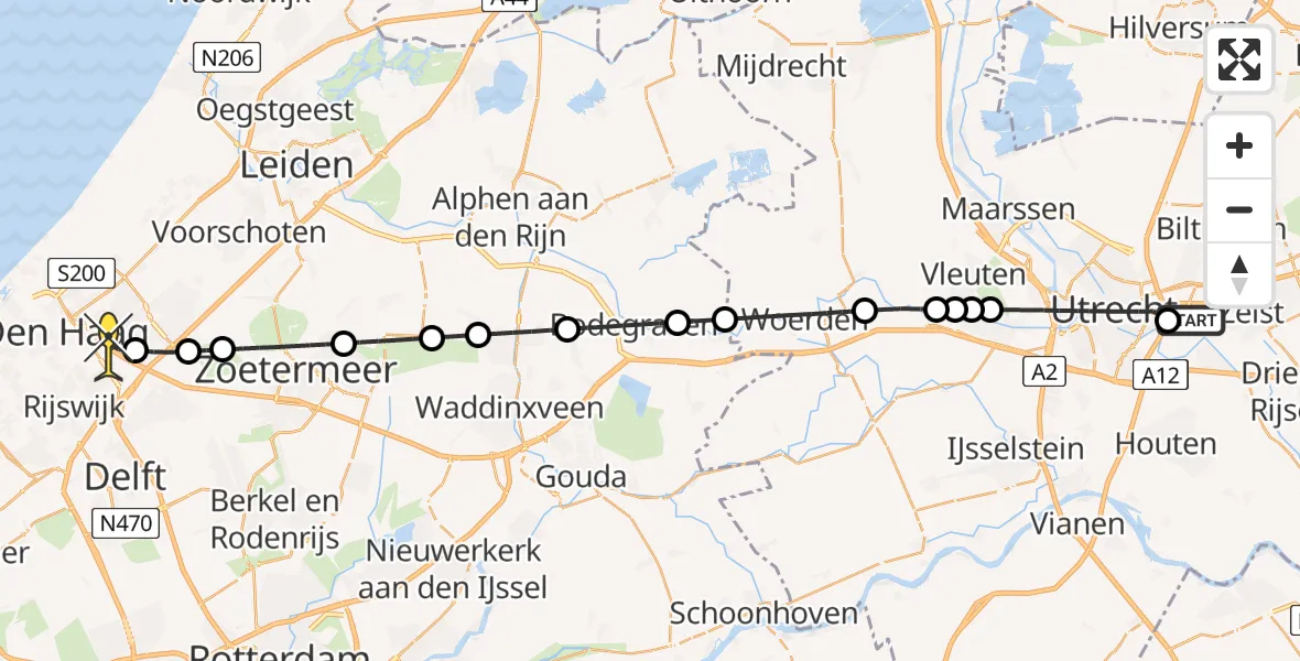 Routekaart van de vlucht: Lifeliner 1 naar Voorburg, Toulouselaan