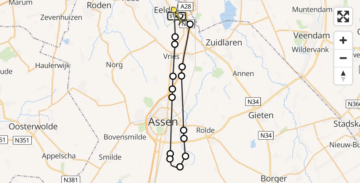 Routekaart van de vlucht: Lifeliner 4 naar Groningen Airport Eelde, Breukenweg