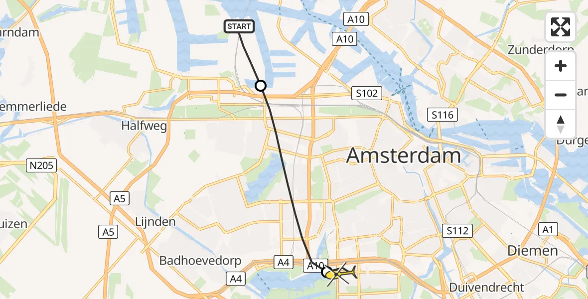 Routekaart van de vlucht: Lifeliner 1 naar VU Medisch Centrum Amsterdam, Corsicaweg