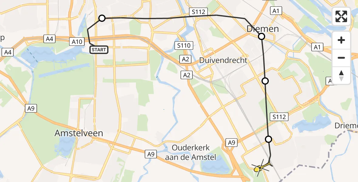 Routekaart van de vlucht: Lifeliner 1 naar Academisch Medisch Centrum (AMC), Piet Kranenbergpad