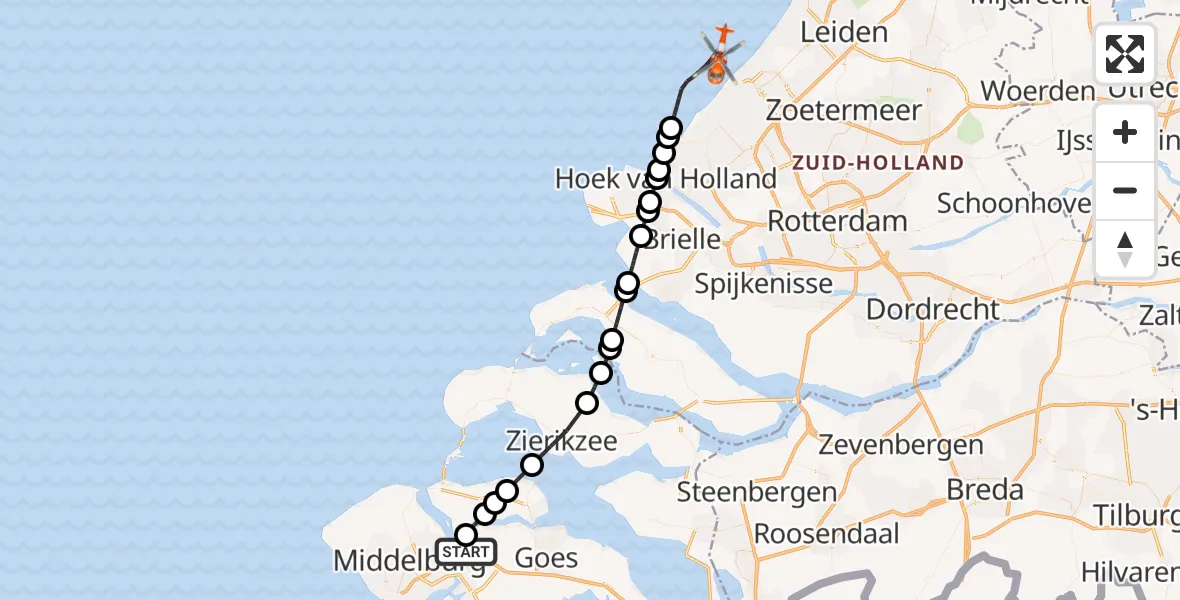 Vluchtroute Kustwachthelikopter Vliegveld Midden-Zeeland - , 13 juli 2024, 17:59