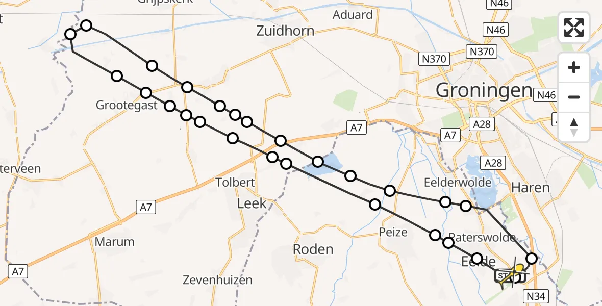 Routekaart van de vlucht: Lifeliner 4 naar Groningen Airport Eelde, Kluivingskampenweg