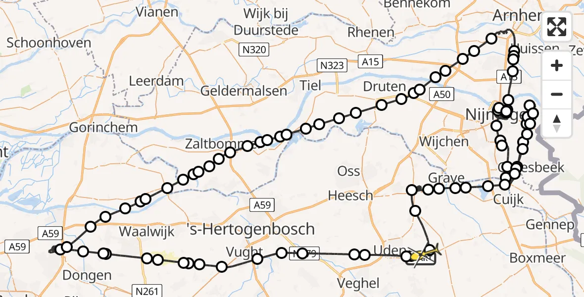 Routekaart van de vlucht: Politieheli naar Vliegbasis Volkel, Venstraat