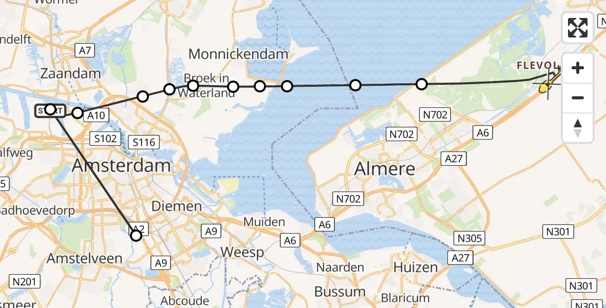 Routekaart van de vlucht: Lifeliner 1 naar Lelystad, Westhaven